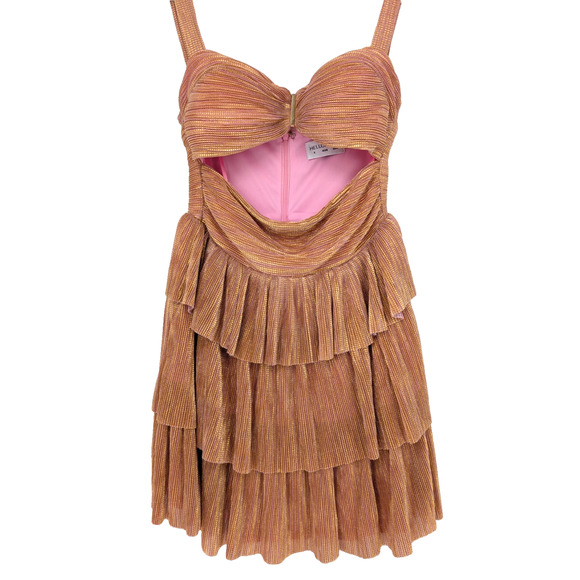 Hello Molly Shimmering Socialite Rose Gold Glam Coquette Tiered Ruffle Dress SML - Picture 3 of 10